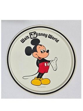 Vintage 70s Disney Plate Mickey Mouse Walt Disney World Large Circular Tin VTG